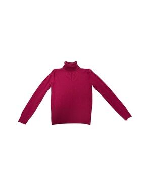 Kenar Fuchsia Cashmere Turtleneck Sweater Puffed Shoulder Keyhole Slit - Size L